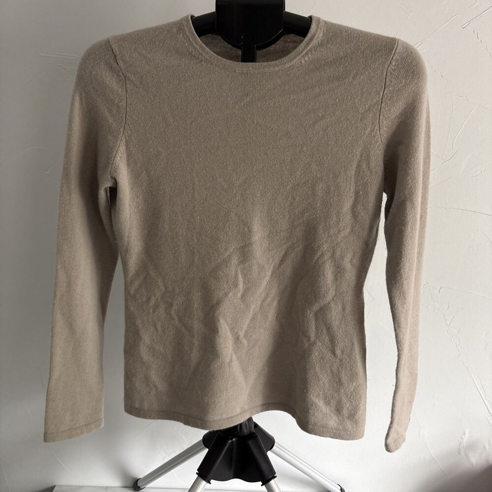 Saks Fifth Avenue 100% Cashmere Crewneck Sweater Beige Women Medium